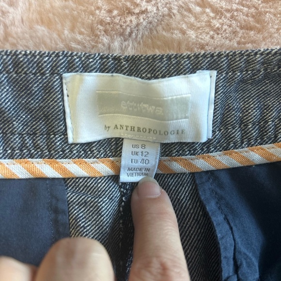 Anthropologie Ett Twa Chambray Linen Ruffle Crop Pants Size 8 - Picture 8 of 11